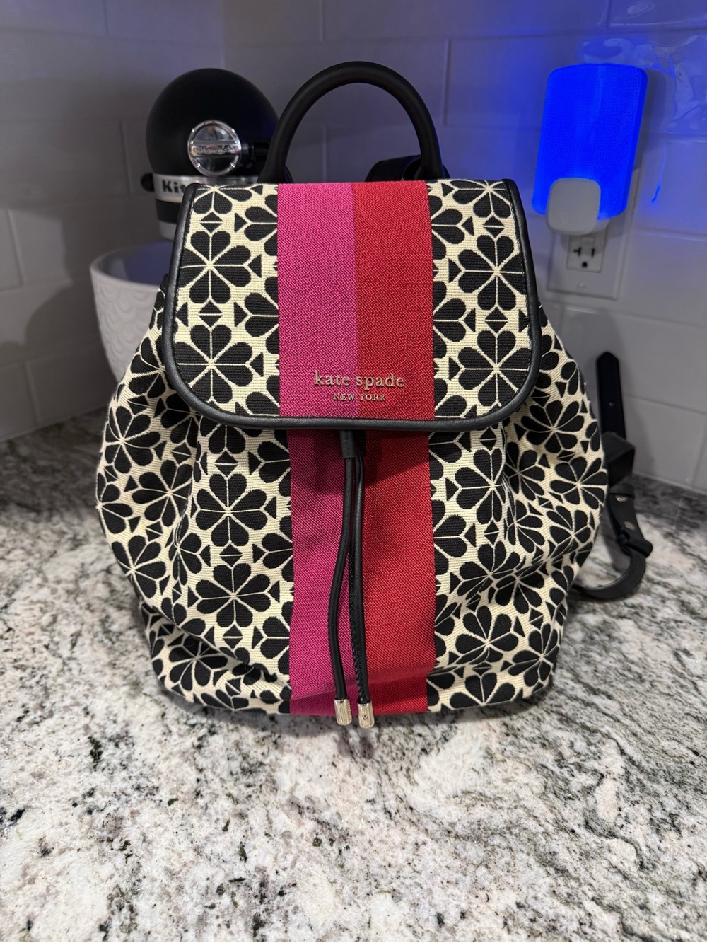Kate Spade New York Spade Flower Jacquard Stripe Synch Medium Flap Backpack NWOT